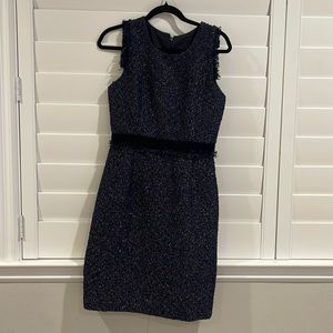 J Crew Navy Blue Tweed Velvet Sleeveless Dress Small 4 holiday